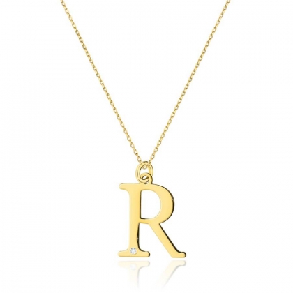 Złoty łańcuszek Celebrytka z małą literką R i brylantem pr.585
